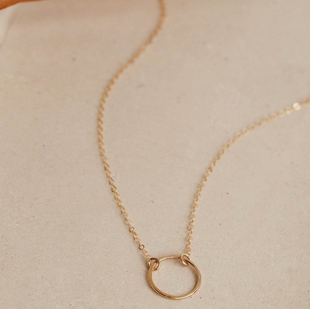 Hello Adorn Full Circle Necklace 14 kt Gold Fill + Sterling Silver 16 inch